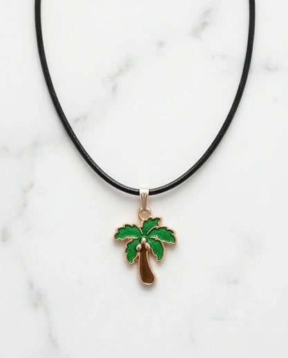 Gold and Green Palm Tree Necklace