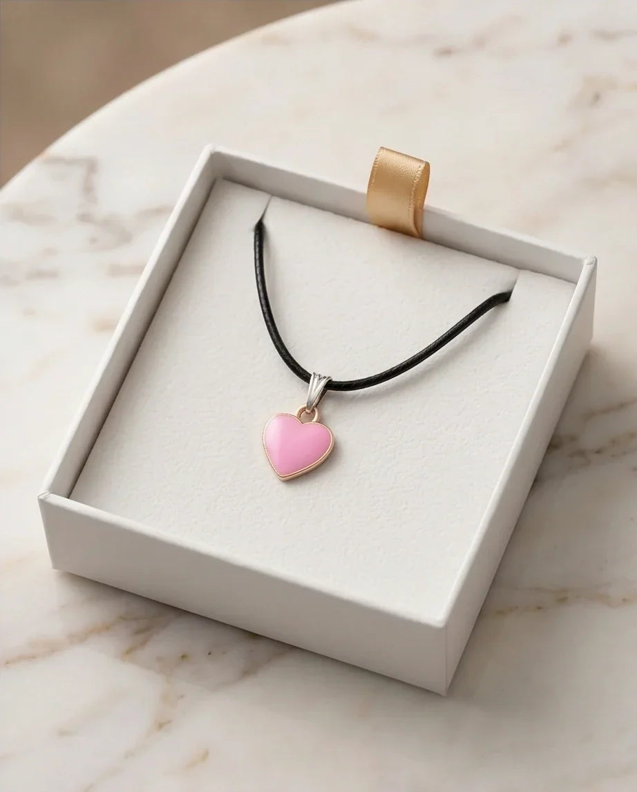 Classic Pink Heart Enamel Pendant Necklace