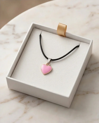 Classic Pink Heart Enamel Pendant Necklace