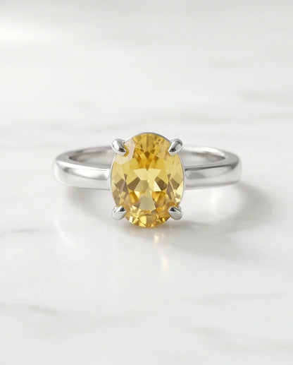 Sterling Silver Oval Yellow Citrine Solitaire Ring