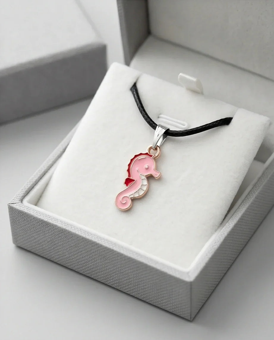 Pink Seahorse Enamel Pendant Necklace