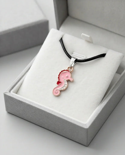 Pink Seahorse Enamel Pendant Necklace