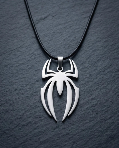 Silver Tribal Spider Emblem Pendant Necklace