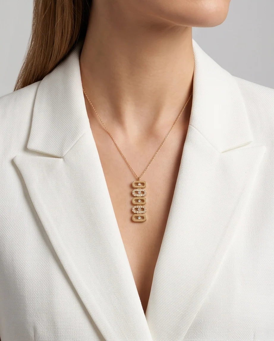 Gold Multi-Link Crystal Pendant Necklace