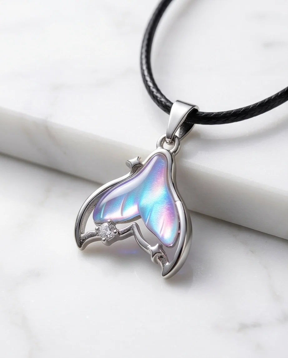 Iridescent Mermaid Tail Pendant Necklace