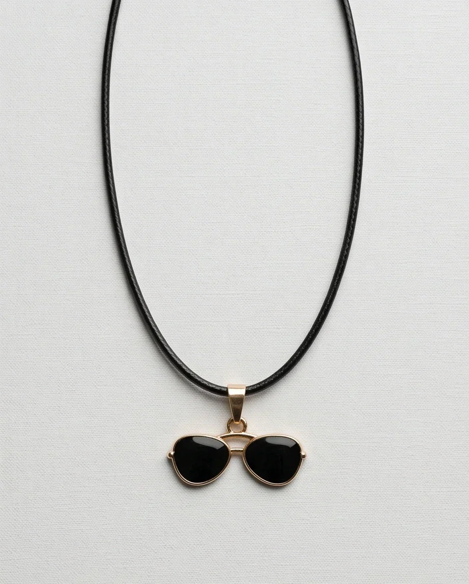 Gold and Black Sunglasses Pendant Necklace