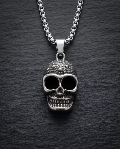 Gothic Textured Skull Pendant Box Chain