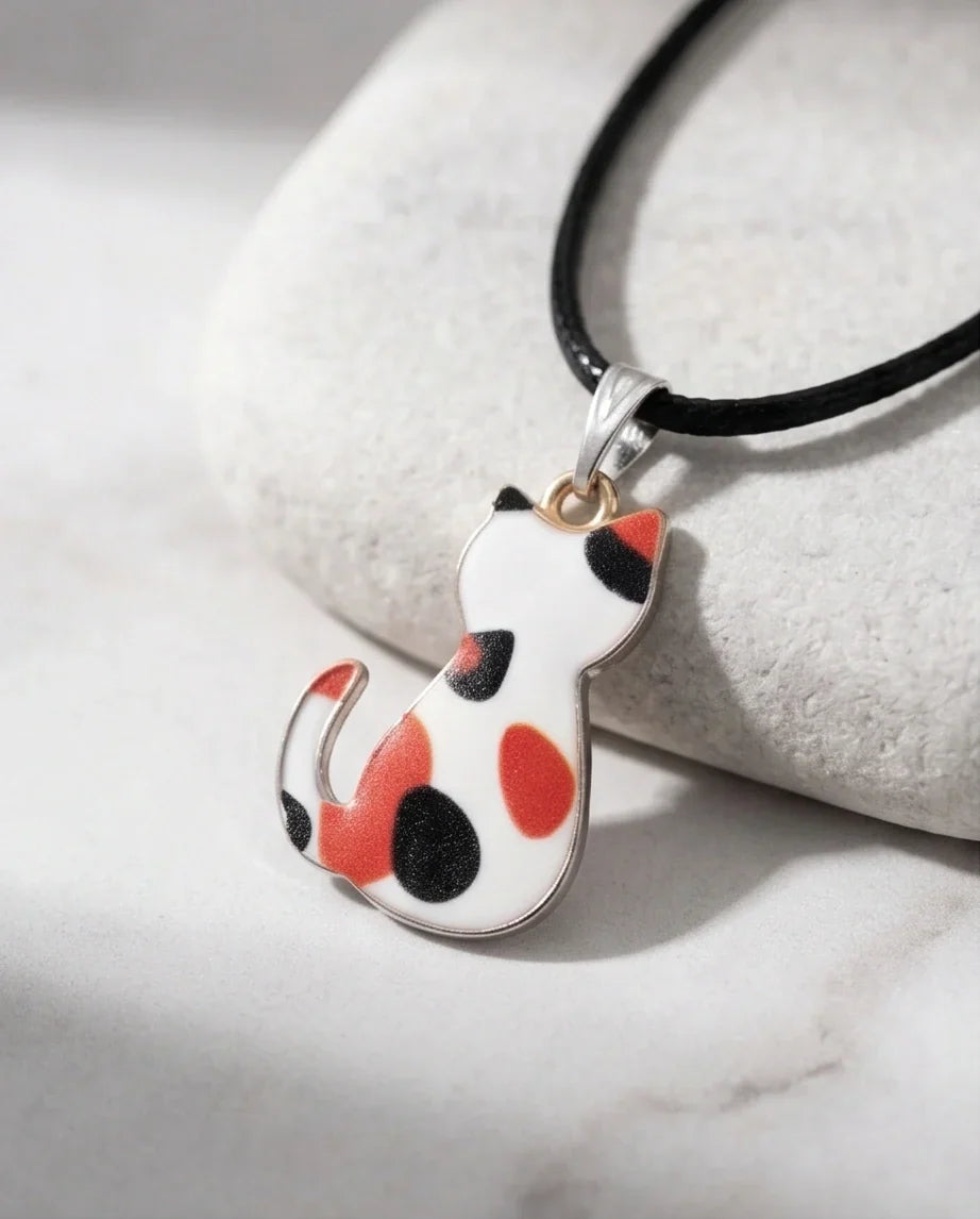 Artistic Calico Cat Silhouette Pendant Necklace