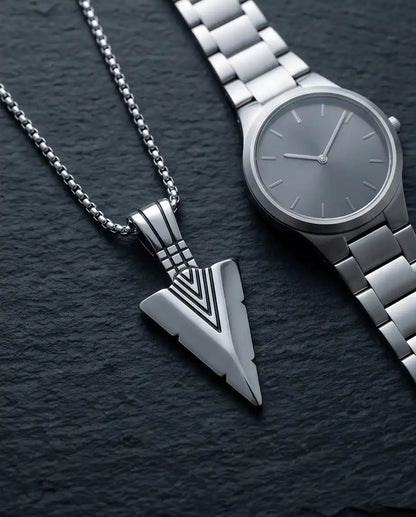 Geometric Arrowhead Pendant Silver Box Chain Necklace