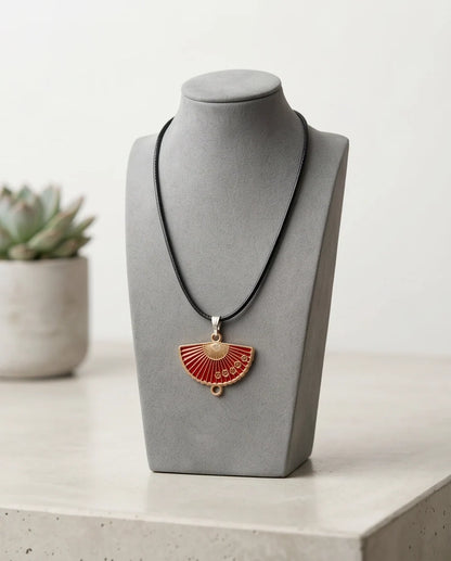 Crimson Sakura Fan Pendant Necklace