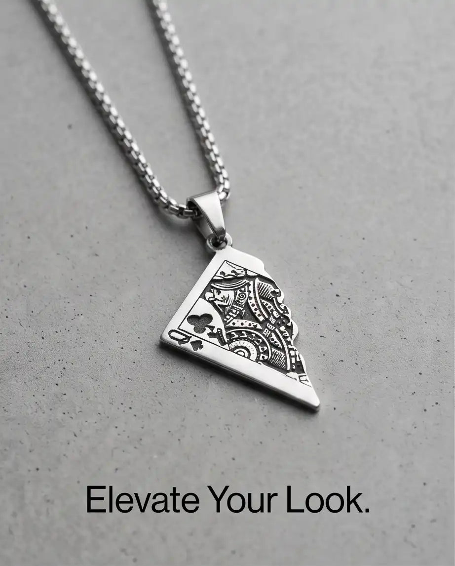 Broken Playing Card Queen Pendant Box Chain