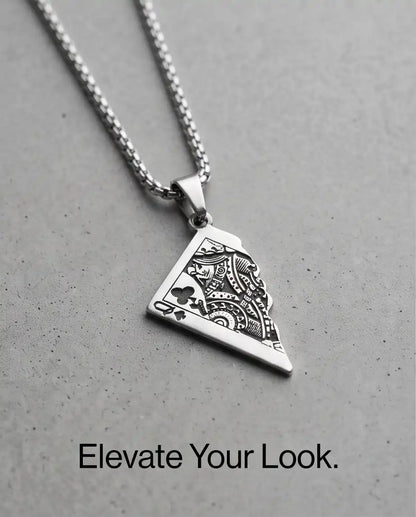 Broken Playing Card Queen Pendant Box Chain