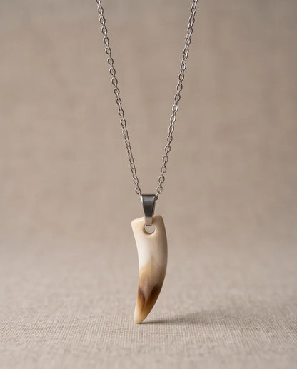 Silver Agate Tooth Pendant Chain Necklace