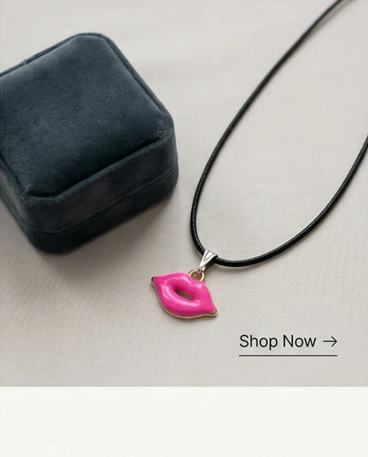Gold and Pink Lips Pendant Necklace