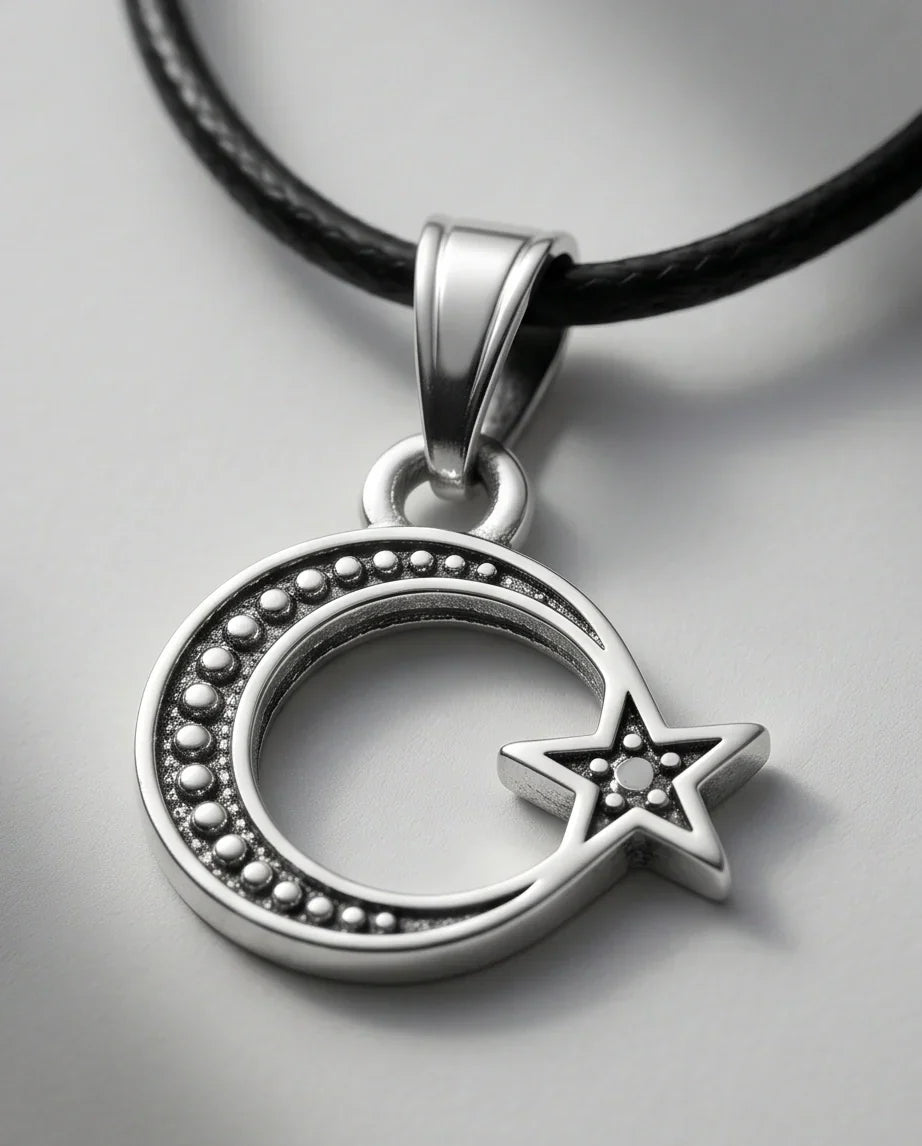 The Celestial Path: Matte Silver Crescent Moon & Star Pendant Necklace