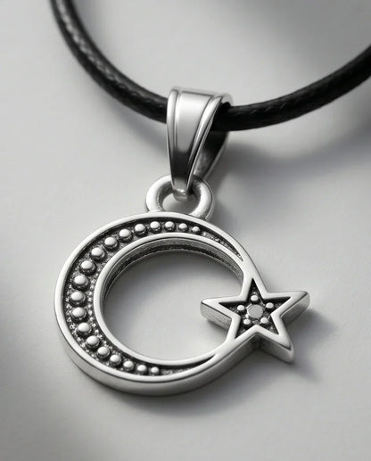 The Celestial Path: Matte Silver Crescent Moon & Star Pendant Necklace