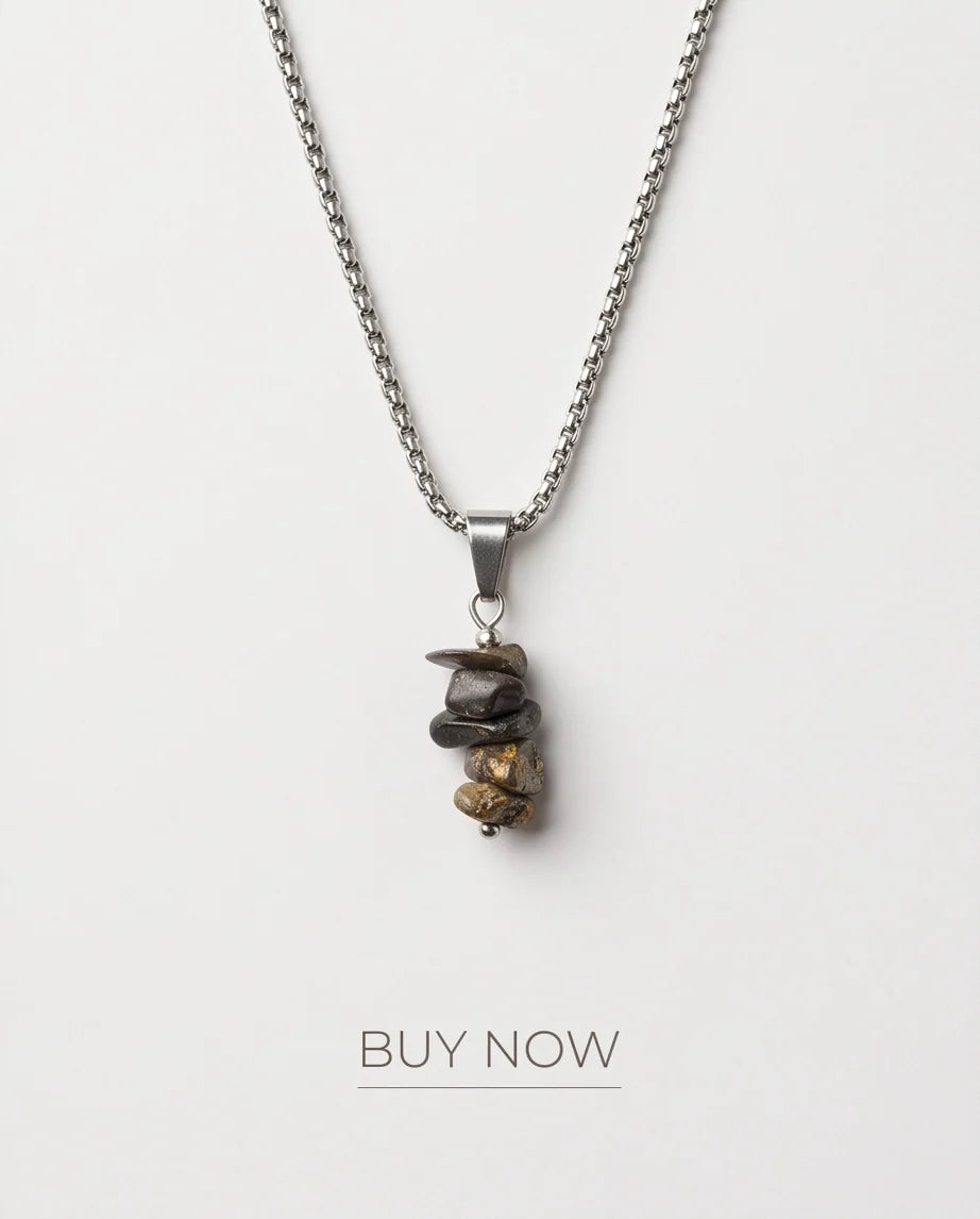 Silver Stacked Raw Tiger's Eye Chip Stone Pendant Necklace