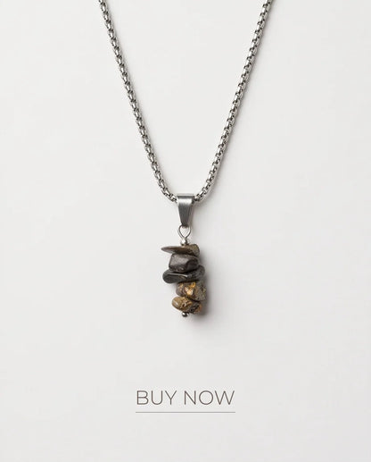 Silver Stacked Raw Tiger's Eye Chip Stone Pendant Necklace