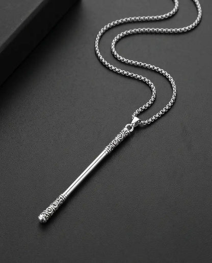 Carved Staff Pendant Necklace