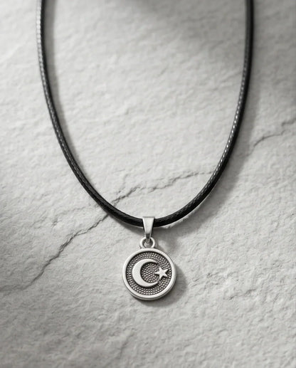 Silver Crescent Moon and Star Necklace