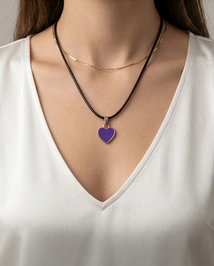 Minimalist Purple Heart Enamel Pendant Necklace