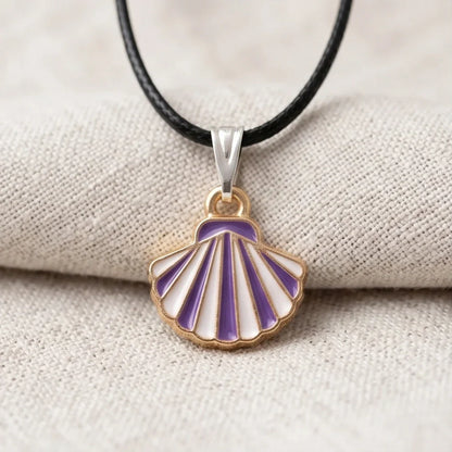 Striped Purple and White Seashell Enamel Pendant Necklace