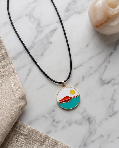 Minimalist Landscape Medallion Cord Necklace
