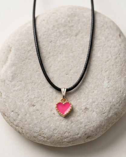 Gold and Pink Beaded Heart Necklace