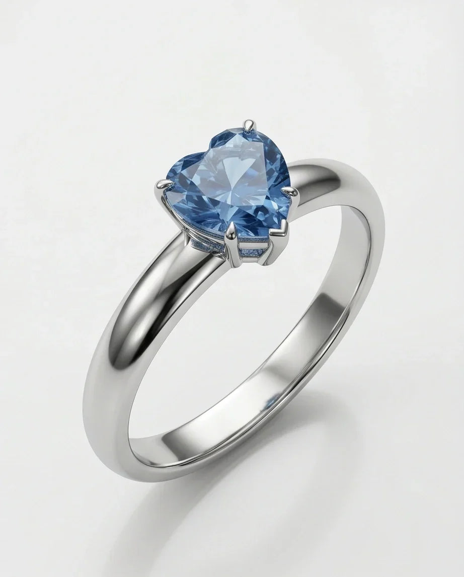 Sterling Silver Heart-Cut Blue Topaz Solitaire Ring