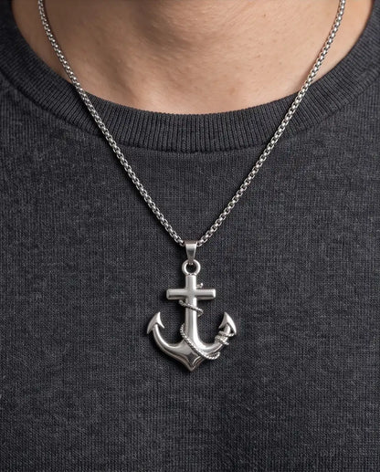 Mariner's Anchor and Cross Pendant Box Chain
