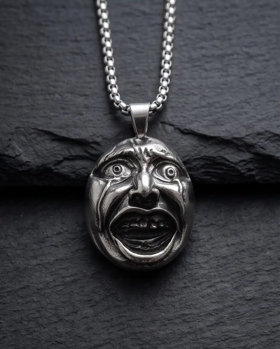 Gothic Crying Drama Mask Pendant Box Chain