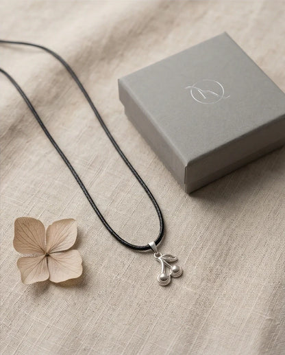 Silver Double Cherry Pendant Necklace