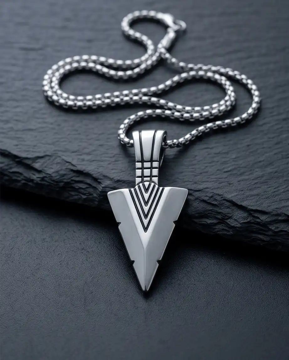 Geometric Arrowhead Pendant Silver Box Chain Necklace