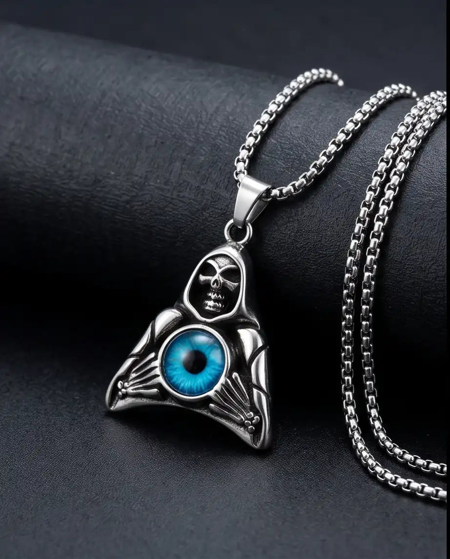 Blue Eye Hooded Reaper Pendant Box Chain