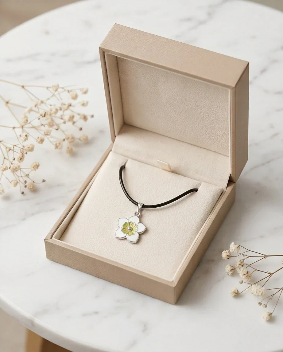 Charming White and Yellow Floral Enamel Pendant Necklace