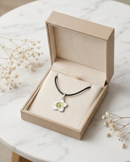 Charming White and Yellow Floral Enamel Pendant Necklace