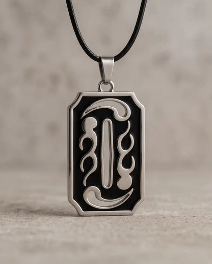 Moon Phase Abstract Calligraphy Tag Silver Box Chain Necklace