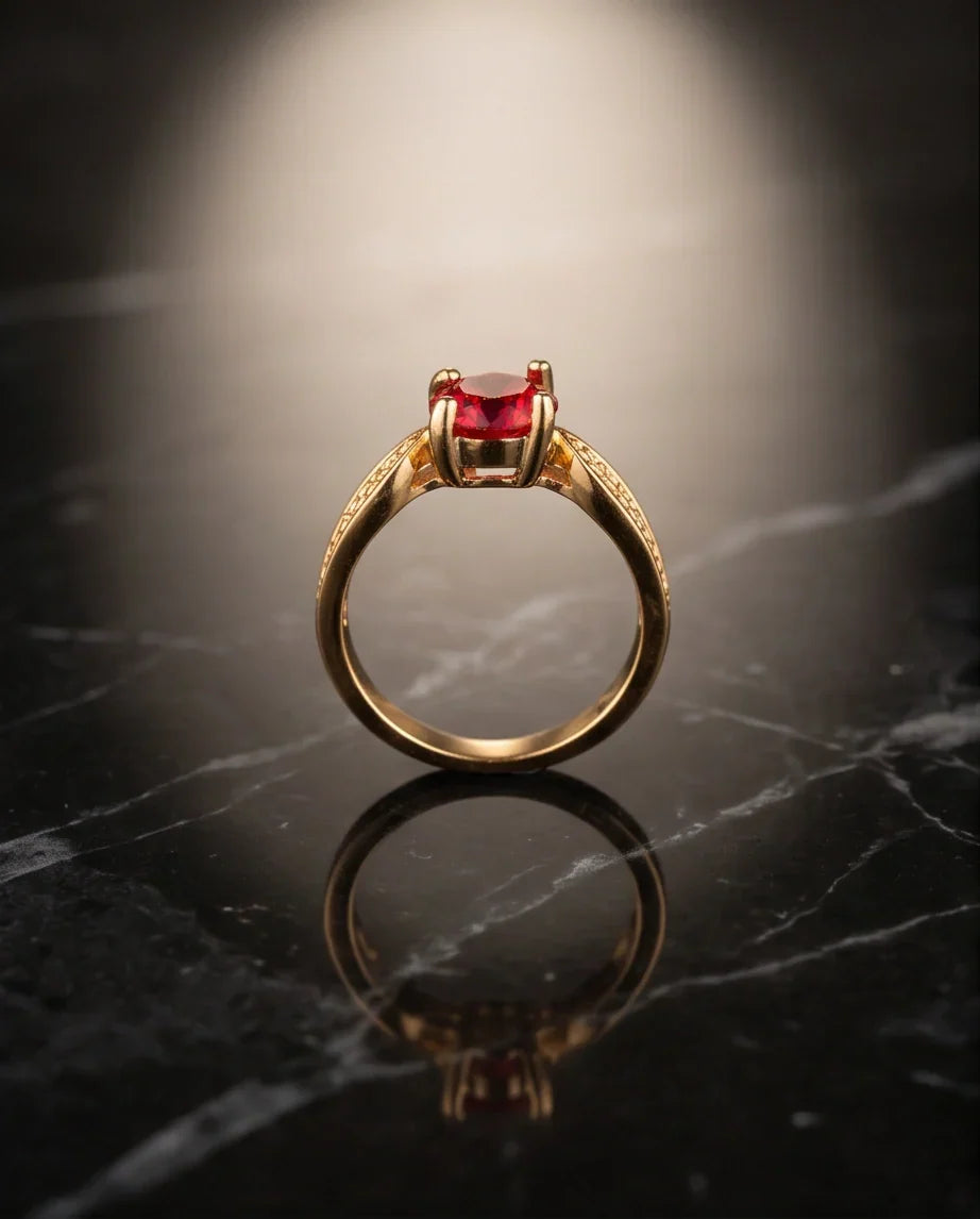 Vintage Gold Ruby Botanical Leaf Ring