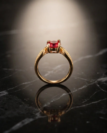 Vintage Gold Ruby Botanical Leaf Ring