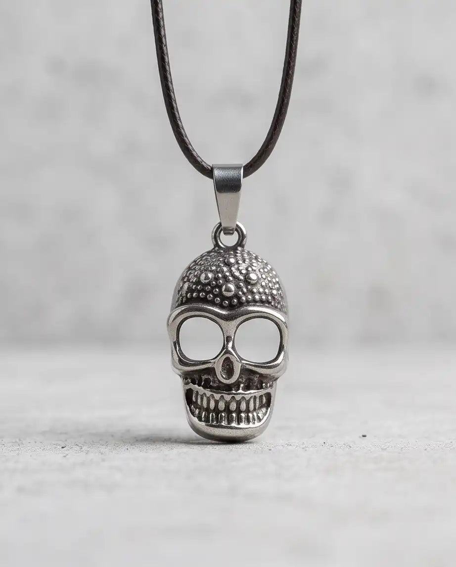 Gothic Textured Skull Pendant Box Chain