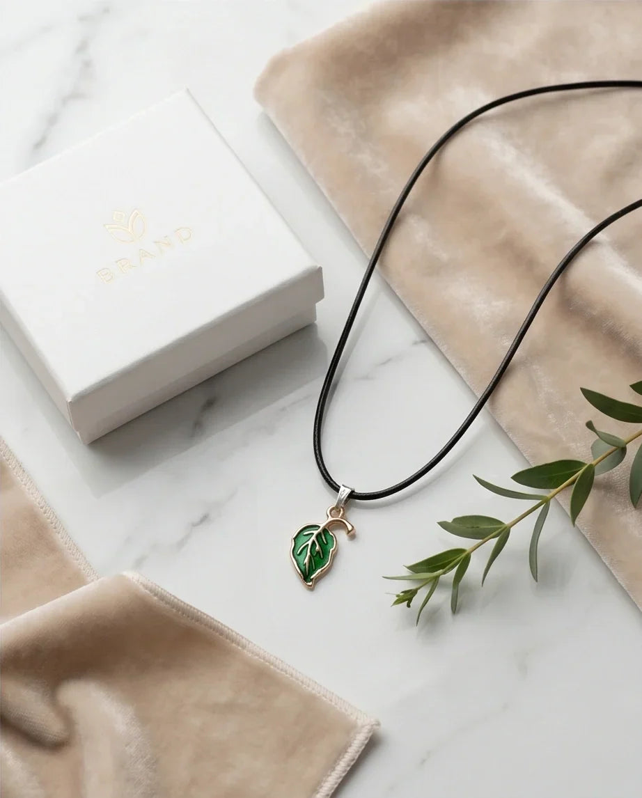 Gold and Green Leaf Pendant Necklace
