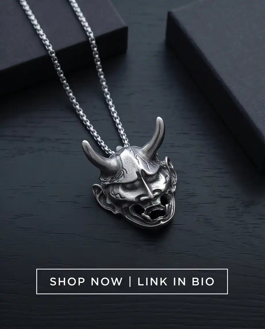 Japanese Hannya Mask Pendant Box Chain