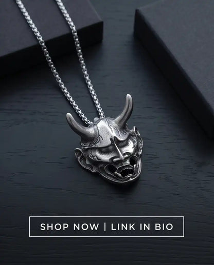 Japanese Hannya Mask Pendant Box Chain