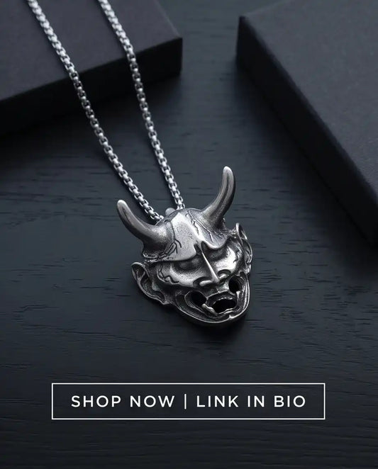 Japanese Hannya Mask Pendant Box Chain