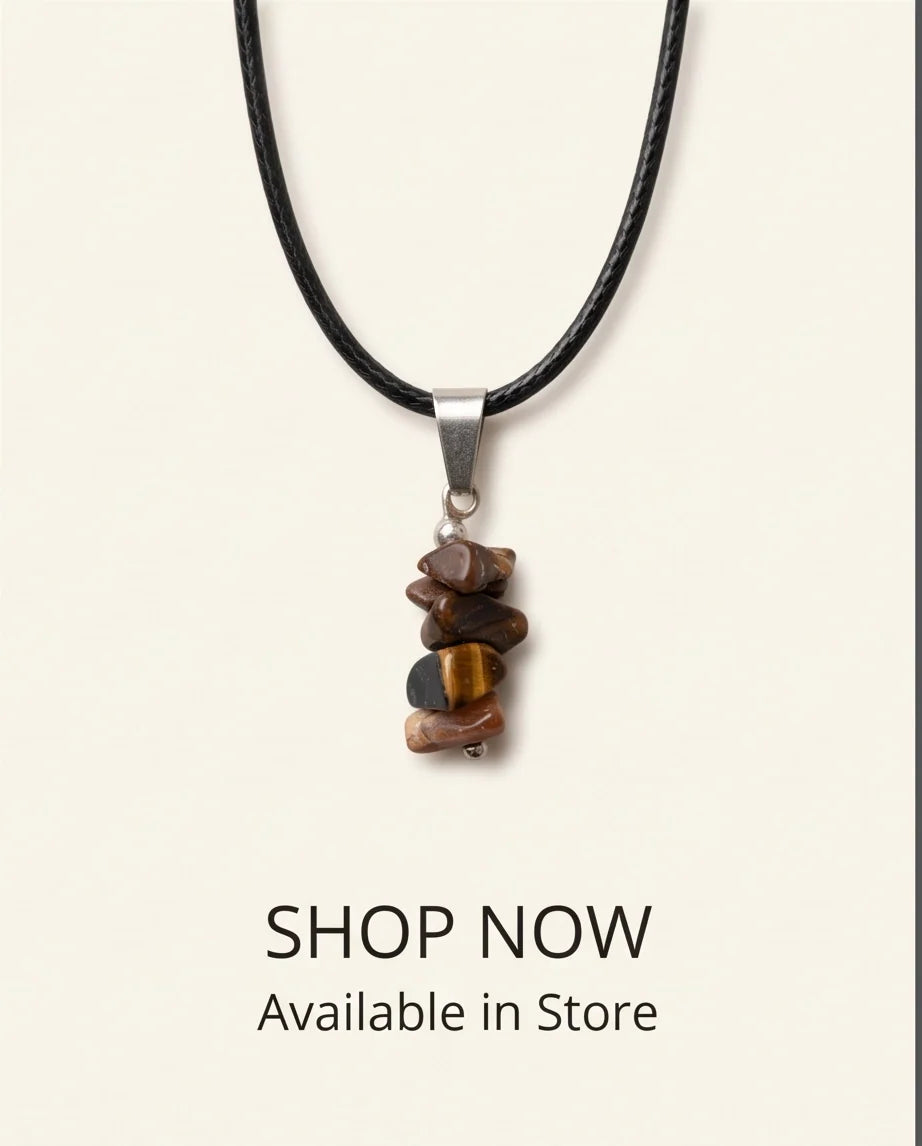 Silver Stacked Raw Tiger's Eye Chip Stone Pendant Necklace