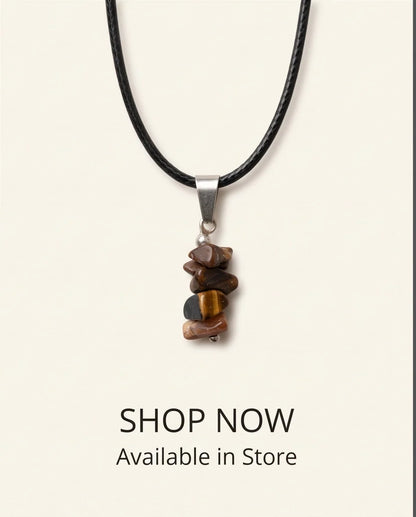Silver Stacked Raw Tiger's Eye Chip Stone Pendant Necklace