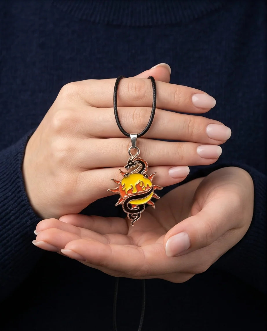 Fire Dragon & Sun Emblem Cord Necklace