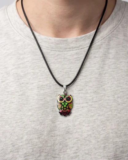 Neon Cyberpunk Owl Totem Pendant Necklace