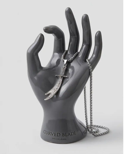 Antiqued Zulfiqar Sword Pendant Silver Box Chain Necklace