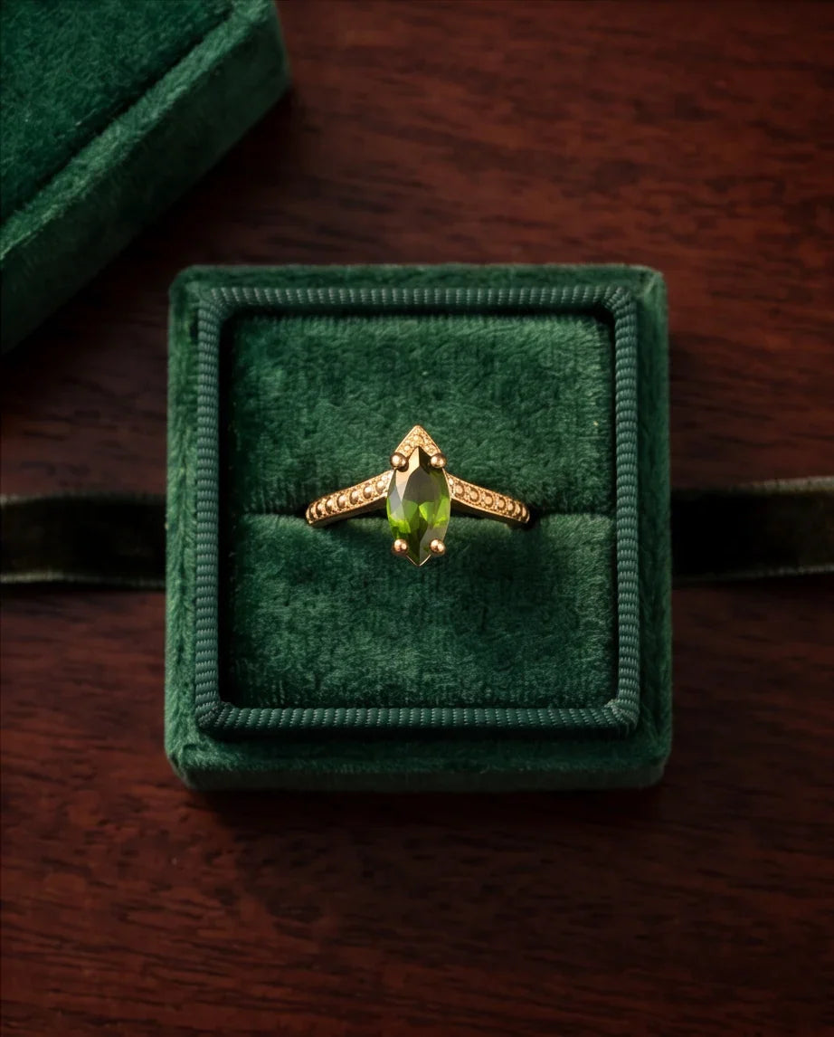 Vintage Gold Marquise Emerald Gothic Granulation Ring